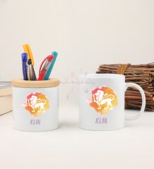 Kupa Bardak ve Kalemlik Seti Aslan Burcu
