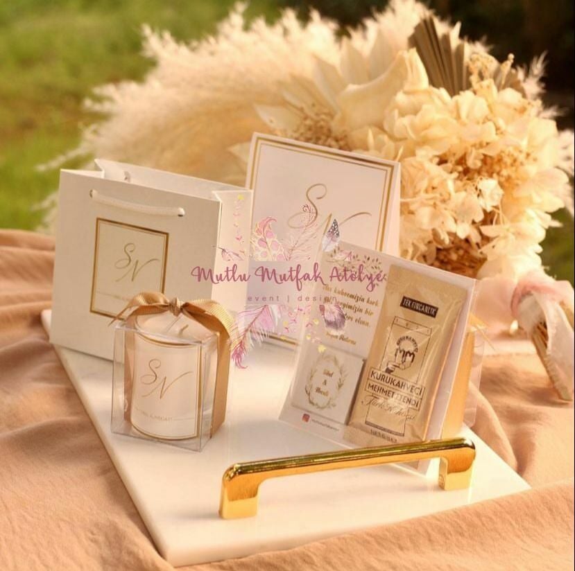 Hediyelik Mum Masa Kartı Çikolatalı Kahve ve Karton Çanta Seti