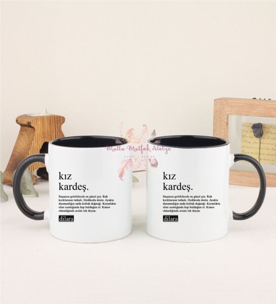 Kişiye Özel Kız Kardeş Fotoğraflı İkili Siyah Kupa Bardak