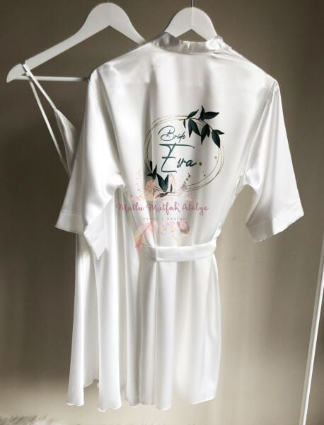 İsimli Baskılı Sabahlık Yeşil Çiçek Motifli