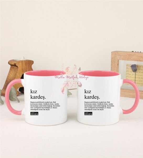 Kişiye Özel Kız Kardeş Fotoğraflı İkili Pembe Kupa Bardak