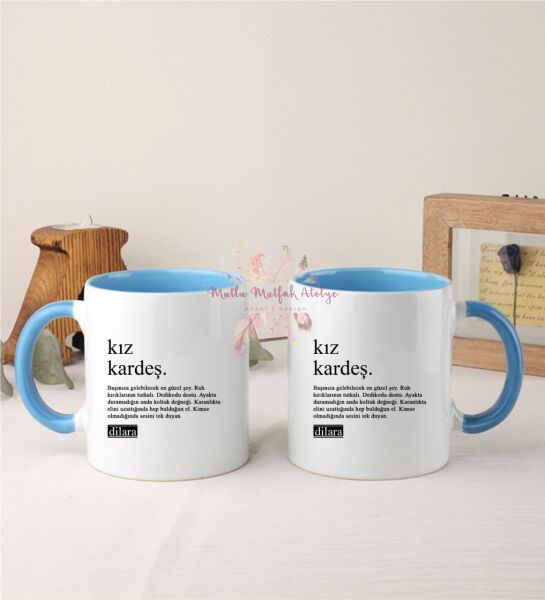 Kişiye Özel Kız Kardeş Fotoğraflı İkili Mavi Kupa Bardak