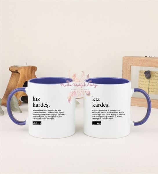 Kişiye Özel Kız Kardeş Fotoğraflı İkili Lacivert Kupa Bardak