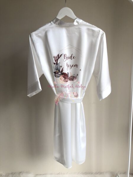 İsimli Baskılı Sabahlık Bordo Çiçek Motifli