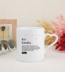 Kişiye Özel Kız Kardeş Fotoğraflı Beyaz Kalpli Kupa Bardak
