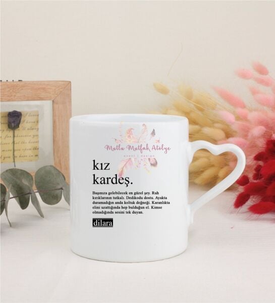 Kişiye Özel Kız Kardeş Fotoğraflı Beyaz Kalpli Kupa Bardak