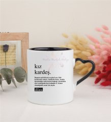 Kişiye Özel Kız Kardeş Fotoğraflı Siyah Kalpli Kupa Bardak