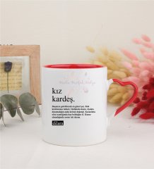 Kişiye Özel Kız Kardeş Fotoğraflı Kırmızı Kalpli Kupa Bardak