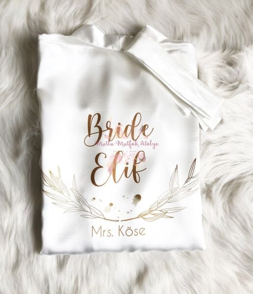 İsimli Baskılı Sabahlık Gold Çiçek Motifli