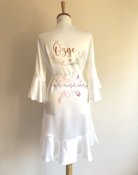 İsimli Baskılı Sabahlık Gold Çiçek Motifli