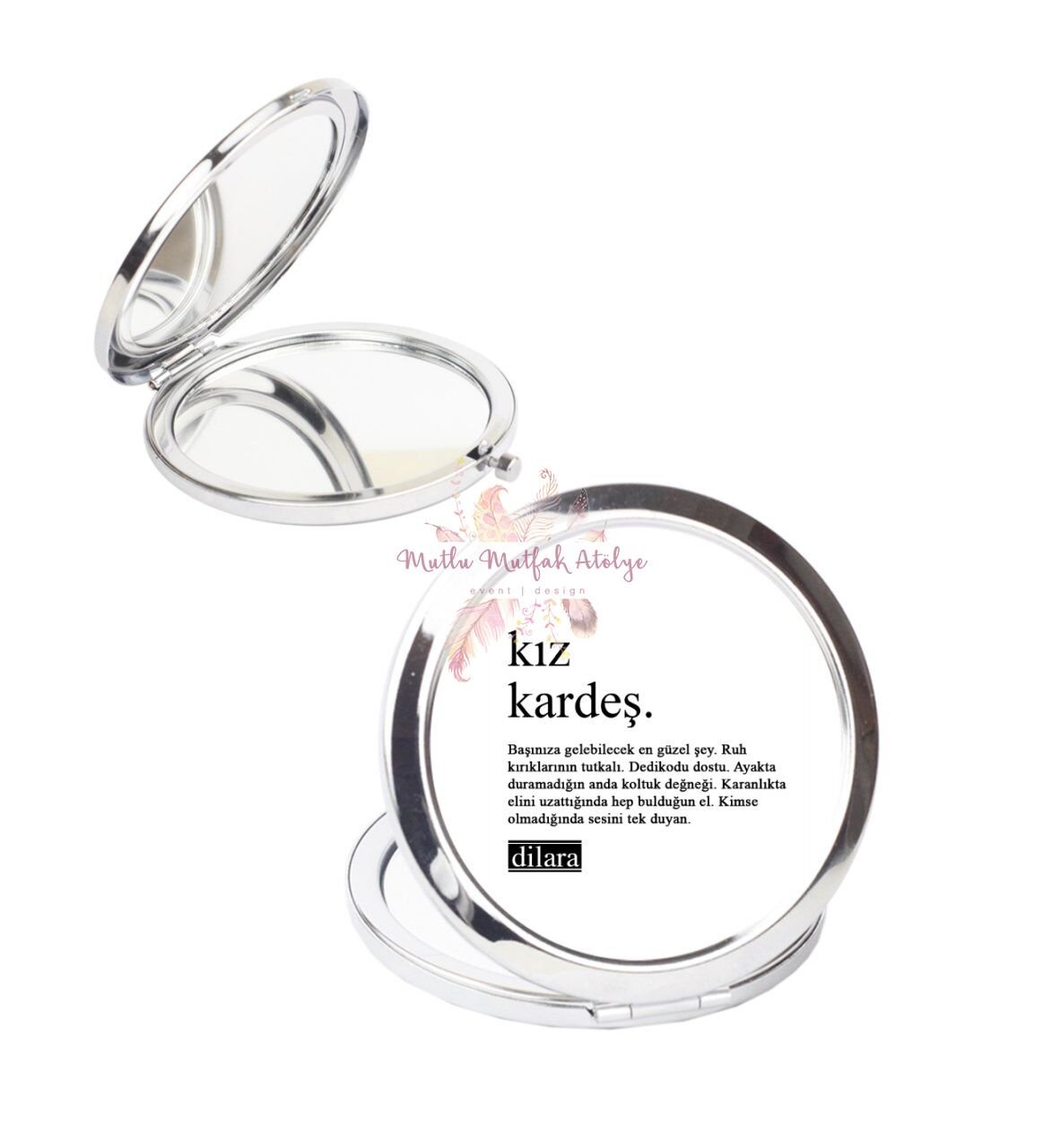 Kişiye Özel Kız Kardeş Fotoğraflı Cep Aynası